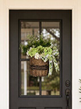 Green Hydrangea Floral Wreath Door Basket Decorative Bow Year Round Door Wreath